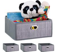 relaxdays 4 x panier de rangement bambou plat gris