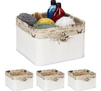 relaxdays 4 x Panier de rangement blanc en bambou