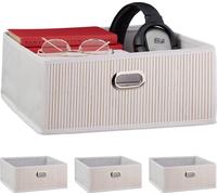 relaxdays 4 x Panier de rangement en bambou plat blanc