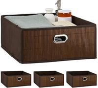 relaxdays 4 x Panier de rangement en bambou plat marron