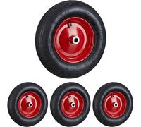 relaxdays 4 x roue de brouette 4.80 4.00-8 en rouge