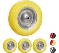 relaxdays 4 x roue de brouette en caoutchouc plein jaune-gris