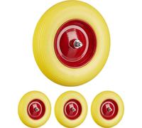 relaxdays 4 x roue de brouette en caoutchouc plein jaune-rouge