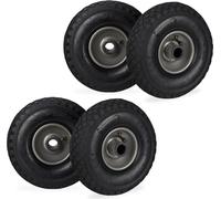 Relaxdays Roue de brouette, Lot de 4, Caoutchouc 100 kg, Roue de Rechange, pour axe de 25 mm, 3.00-4, Noir-Gris