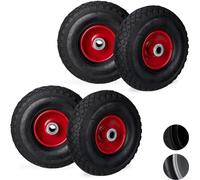 relaxdays 4 x roue de diable 3.00-4 noir-rouge