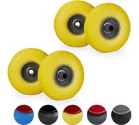 relaxdays 4 x roue de diable en caoutchouc plein jaune-gris