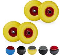 relaxdays 4 x roue de diable en caoutchouc plein jaune-rouge