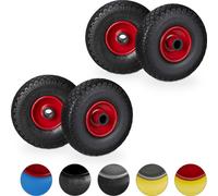 relaxdays 4 x roue de diable en caoutchouc plein noir-rouge