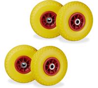 relaxdays 4 x roue de diable PU 3.00-4 jaune-rouge