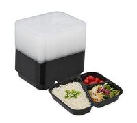 Relaxdays 48 bocaux de préparation de Repas, 3 Compartiments, Micro-ondables, réutilisables, contenants en Plastique, Noirs
