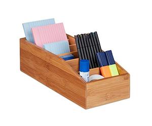 Relaxdays 4X Boîtes de Rangement Bambou, 6 Compartiments, Organiseur Bureau, Salle de Bain, Caisse, Cuisine, 10x14x35 cm, Nature