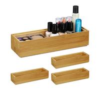 Relaxdays 4X Boîtes de Rangement en Bambou, empilable, Apparence Naturelle, Caisse de Cuisine, HxLxP : env. 6,5x15x15 cm, Nature