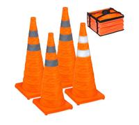 Relaxdays Cône de signalisation, Lot de 4, Pliable, Bandes réfléchissantes, H x L x P : env. 70 x 29 x 29 cm, Orange