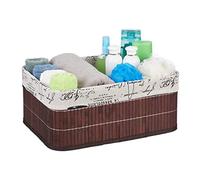 Relaxdays 4x Paniers, revêtement en tissu, bambou, rectangulaire, corbeille, panier salle de bain 16,5x38x28,5 cm, marron