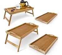 Relaxdays Plateau de lit, lot 4, en Bambou et MDF, pour Petit-déjeuner, H x L x P : env. 21,5 x 47 x 27 cm, Nature