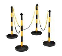 Relaxdays Poteau de signalisation, Lot de 4, avec 3 chaînes, HxD : 85 x 29 cm, balisage Parking, Plastique, Jaune/Noir