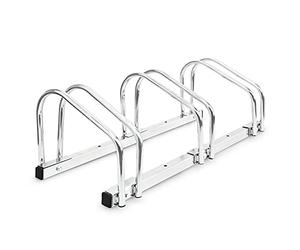Relaxdays 4x Râteliers 3 vélos Acier chromé Fixation sol mur Support de rangement bicyclettes, argenté