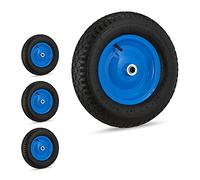 Relaxdays 4X Roues de brouette 4.80 4.00-8, avec air, de Secours, Jante en Acier, pour Diable, Noir/Bleu