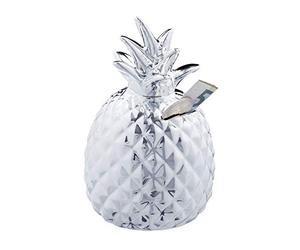 Relaxdays 4X tirelires Ananas, Cochon déco Boite économies épargnes pièces Monnaies Serrure céramique HxD: 16 x 9 cm, argenté
