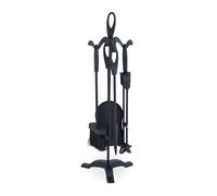 Relaxdays 5 pièces pour cheminée, tisonnier, Pelle, Balai, Pince & serviteur, Accessoires poêle à Bois, Noir