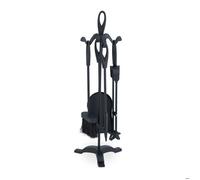Relaxdays 5 pièces pour cheminée, tisonnier, Pelle, Balai, Pince & serviteur, Accessoires poêle à Bois, Noir