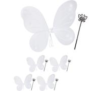 Relaxdays Déguisement de fée, Lot de 5, Ailes, Baguette Magique, Costume, Motif Papillon, Elfe, Enfant, Carnaval, Blanc et argenté