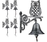 relaxdays 5 x Cloche de porte en fonte avec hibou argenté