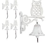 relaxdays 5 x Cloche de porte en fonte avec hibou blanc