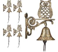 relaxdays 5 x Cloche de porte en fonte avec hibou or