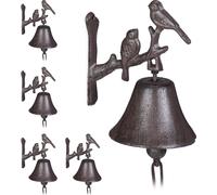 relaxdays 5 x Cloche de porte en fonte oiseau