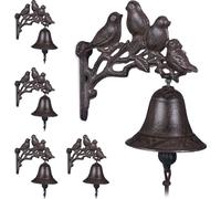 relaxdays 5 x Cloche de porte en fonte oiseaux