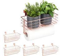 relaxdays 5 x Panier à suspendre avec porte-rouleau de cuisine