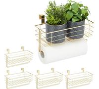 relaxdays 5 x Panier à suspendre avec porte-rouleau de cuisine