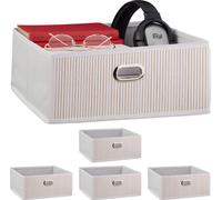 relaxdays 5 x Panier de rangement en bambou plat blanc
