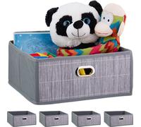 relaxdays 5 x Panier de rangement en bambou plat gris
