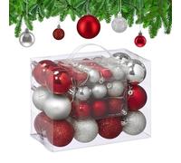 Relaxdays 50 Boules de Noël, Mates, Brillantes & pailletées, pour décorer Le Sapin comme il se Doit, argentées & Rouges
