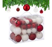 Relaxdays 50 Boules de Noël, Mates, Brillantes & pailletées, pour décorer Le Sapin comme il se Doit, Blanches & Rouges