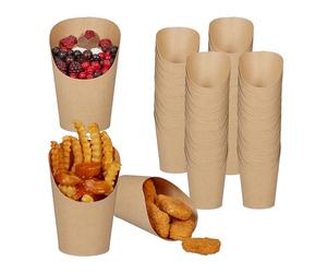 Relaxdays 500 gobelets en papier kraft, arrondis, pour frites, glaces, pop-corn, snacks à emporter, 400 ml, marron, en lot