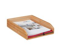 Relaxdays Corbeille à courrier en Bambou, lot 5, perforé, empilable, A4, Rangement de Bureau, étude, 7 x 25 x 33 cm, Naturelle