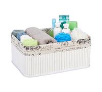 Relaxdays 5X Paniers, revêtement en Tissu, Bambou, rectangulaire, Corbeille, Panier Salle de Bain 16,5x38x28,5 cm, Blanc