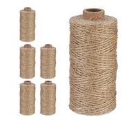 Relaxdays 6 Rouleaux de Ficelle en Jute (chacune : 100 m), Bricolage, Jardin, Emballage, Nature