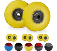 relaxdays 8 x roue de diable en caoutchouc plein jaune-gris