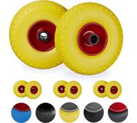 relaxdays 8 x roue de diable en caoutchouc plein jaune-rouge