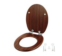 Relaxdays Abattant WC Ovale, Double Fermeture ralentie, MDF Brun foncé, 37,5 x 43,5 cm