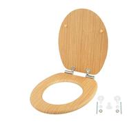 Relaxdays Abattant WC Ovale en MDF, Double Fermeture amortie, 37,5 x 43,5 cm, Naturel, jusqu'à 150 kg
