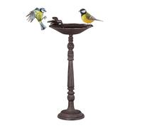 Relaxdays Abreuvoir en Fonte sur Colonne, Décoration pour Jardin,mangeoire avec Soucoupe pour Oiseaux Sauvages 40 cm, Haut Brun, Marron
