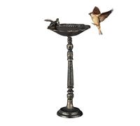 relaxdays Abreuvoir Oiseaux, Fonte de Fer, décoration Jardins, Style Antique, mangeoire sur Pied, 40 cm de Haut, Bronze