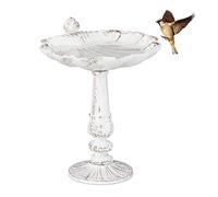 Relaxdays Abreuvoir Oiseaux, Fonte de Fer, décoration Jardins, Style Antique, mangeoire sur Pied, 40 cm de Haut,Blanc
