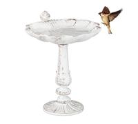 relaxdays Abreuvoir Oiseaux, Fonte de Fer, décoration Jardins, Style Antique, mangeoire sur Pied, 40 cm de Haut,Blanc