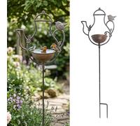 Relaxdays Abreuvoir théière Marron, coupelle Eau/Nourriture pour Oiseaux